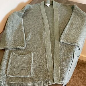 J. Jill Green Knit Cardigan Sweater with 3/4 Sleeves like new, sells $89